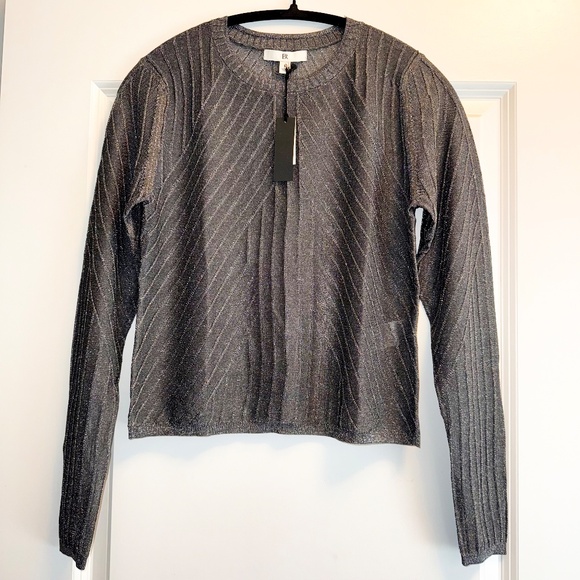 Banana Republic METALLIC RIBBED Thin SWEATER TOP Sparkle holiday L New - Picture 8 of 10